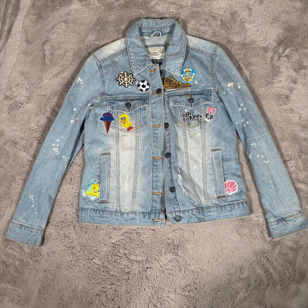 Ashley Vintage Charm Denim Jacket Women's Small Distressed Blue Jean Embroidered